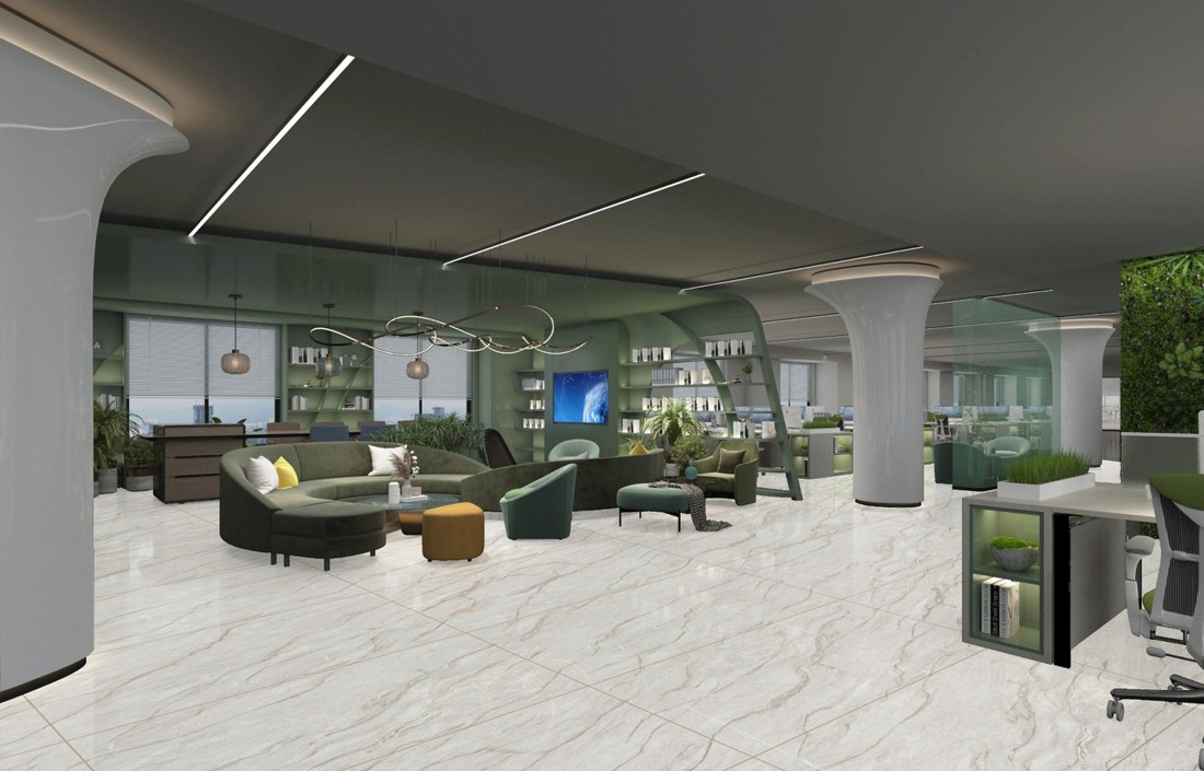Floor tiles collection room setting